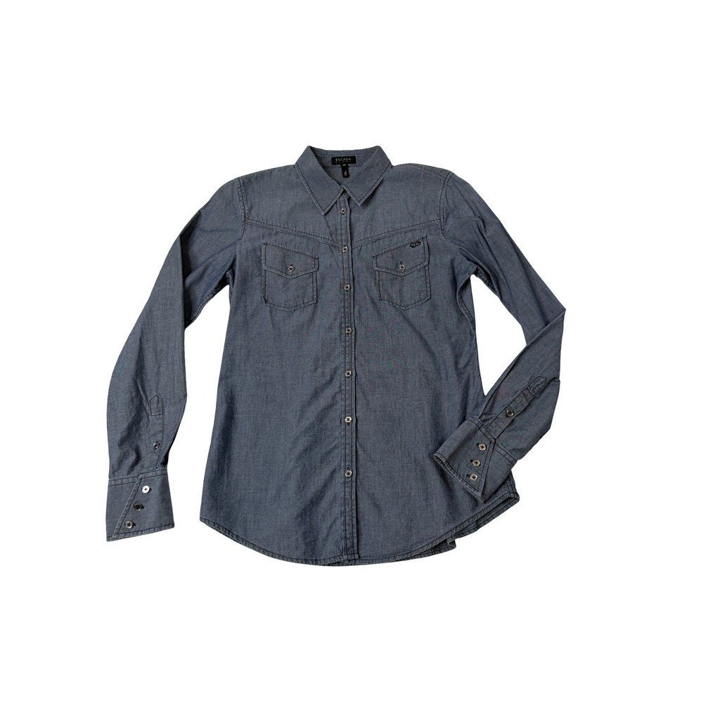 Escada Sport Womens Blue Chambray Denim Button Down Western Shirt Size 36